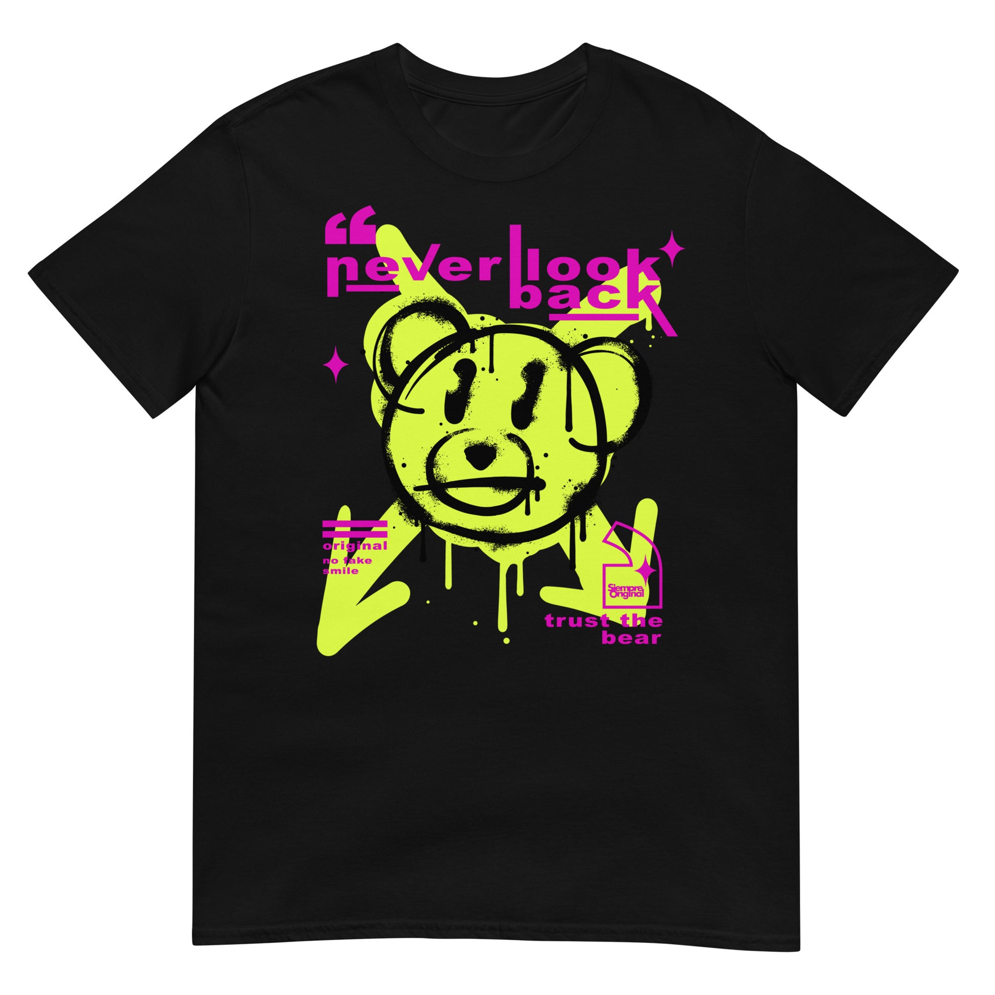 camiseta never look back teddy bear siempre original urban en color negro