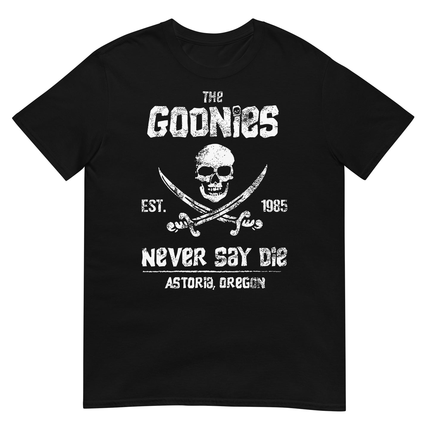 camiseta never say die the goonies en color negro