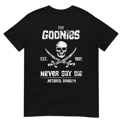 camiseta never say die the goonies en color negro