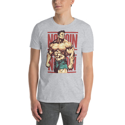 hombre con camiseta no pain no gain gym gimnasio fitness en color gris