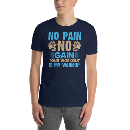 hombre con camiseta no pain no gain gym gimnasio fitness en color azul marino
