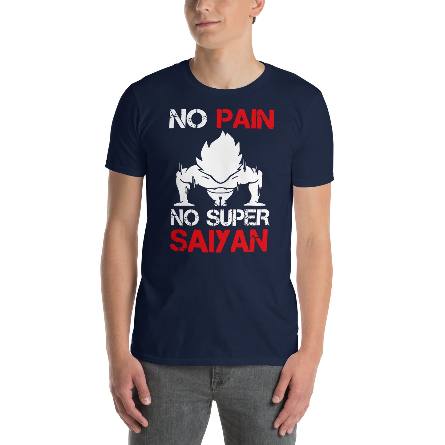 hombre con camiseta no pain no gain gym gimnasio fitness en color azul marino