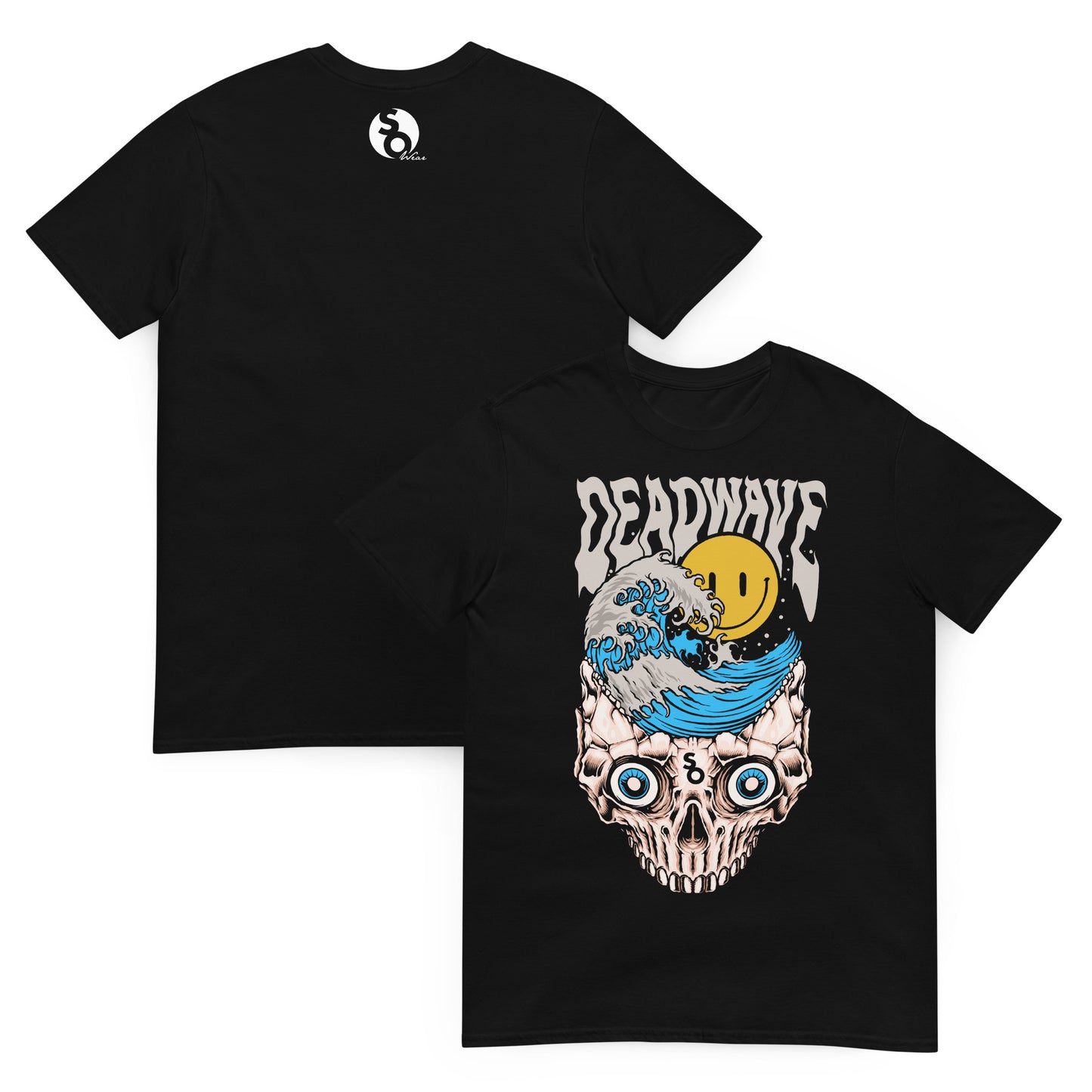 camiseta ola japonesa surf calavera delante y detras negra