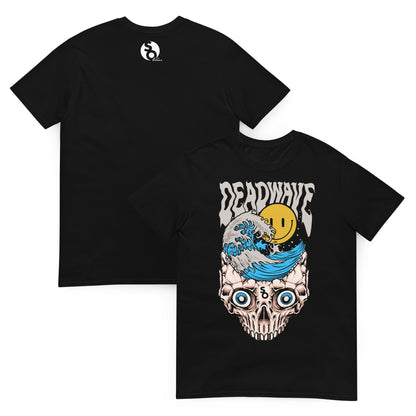 camiseta ola japonesa surf calavera delante y detras negra