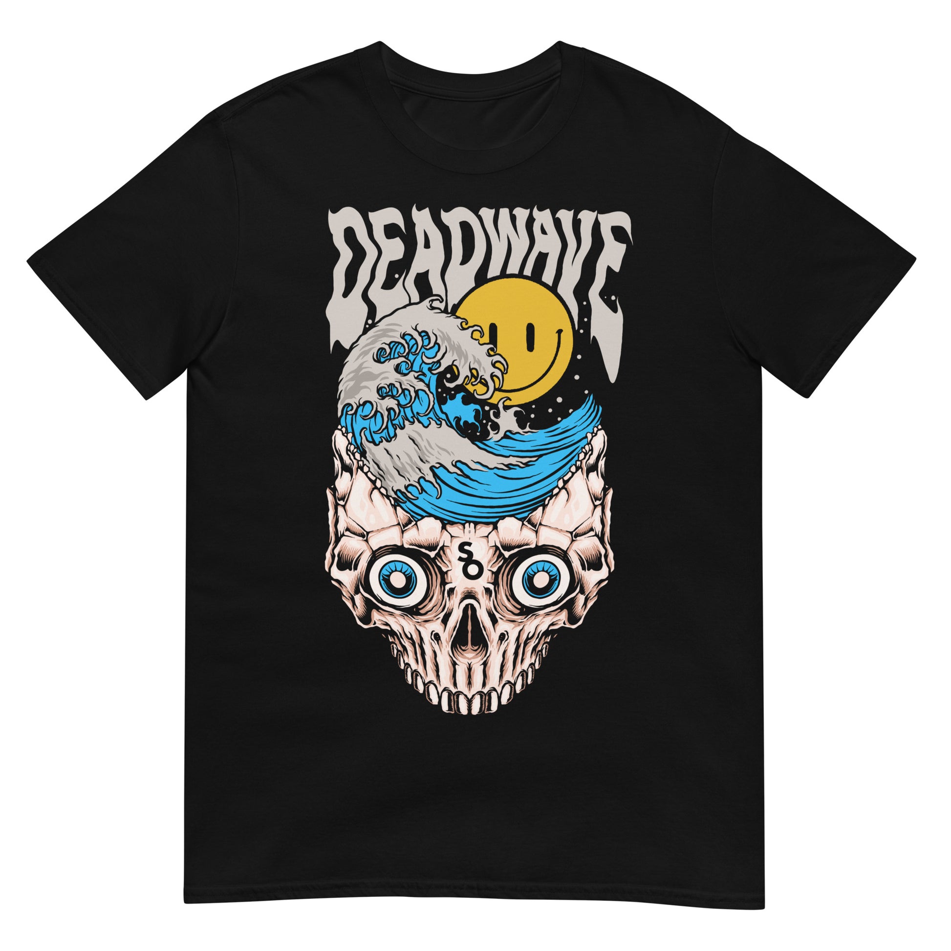 camiseta ola japonesa surf calavera negra