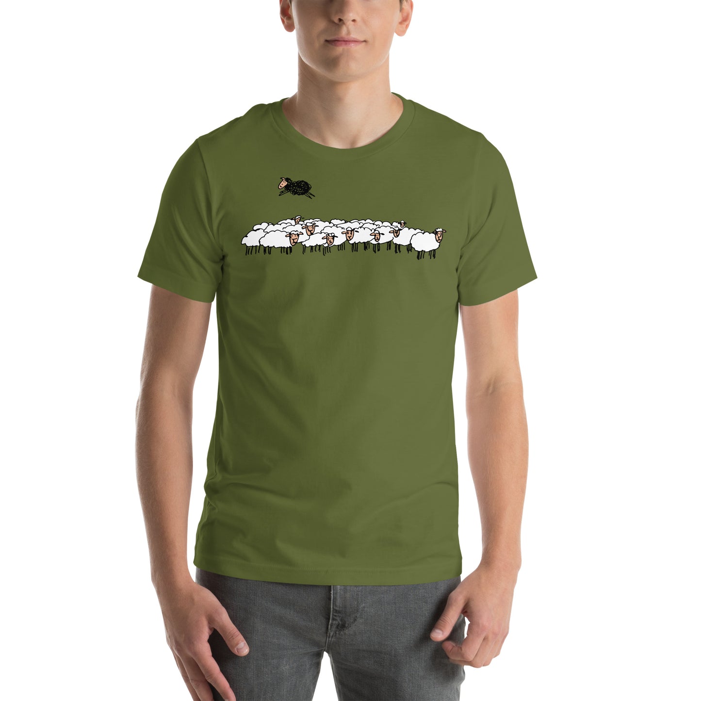 hombre con camiseta oveja negra ilustracion verde oliva