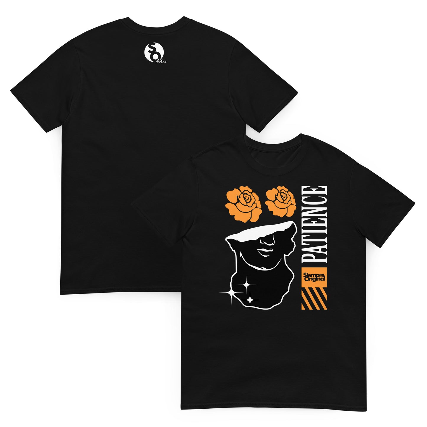 camiseta paciencia arte clasico delante y detras negra