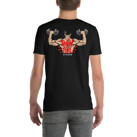 hombre con camiseta pain is fuel of passion gym gimnasio fitness en color negro