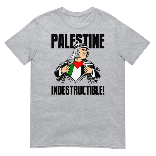 camiseta palestina indestructible gaza israel en color gris