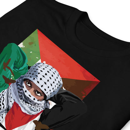 detalle de camiseta palestina libre free palestine gaza israel en color negro
