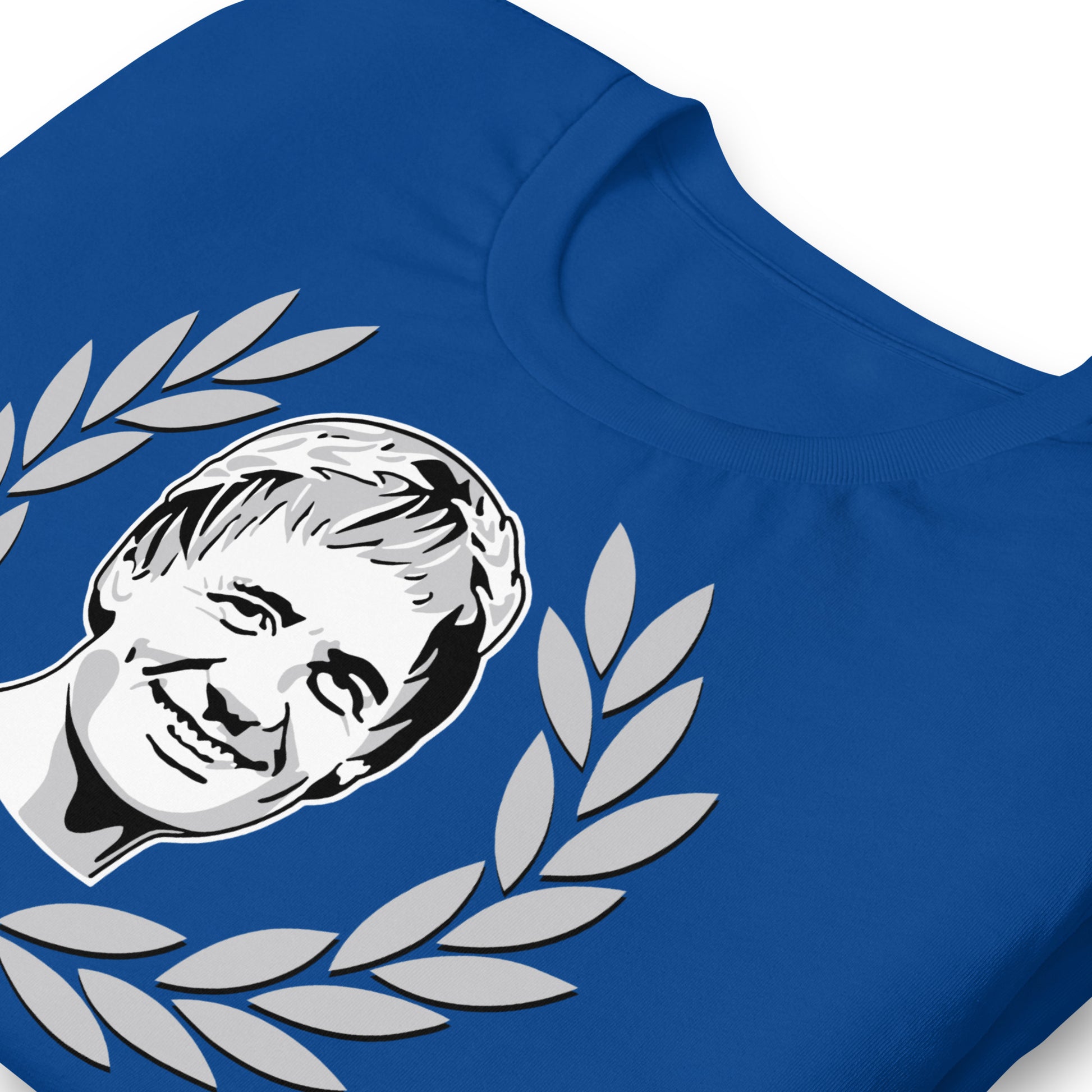 detalle de camiseta pijus magnificus la vida de brian azul royal
