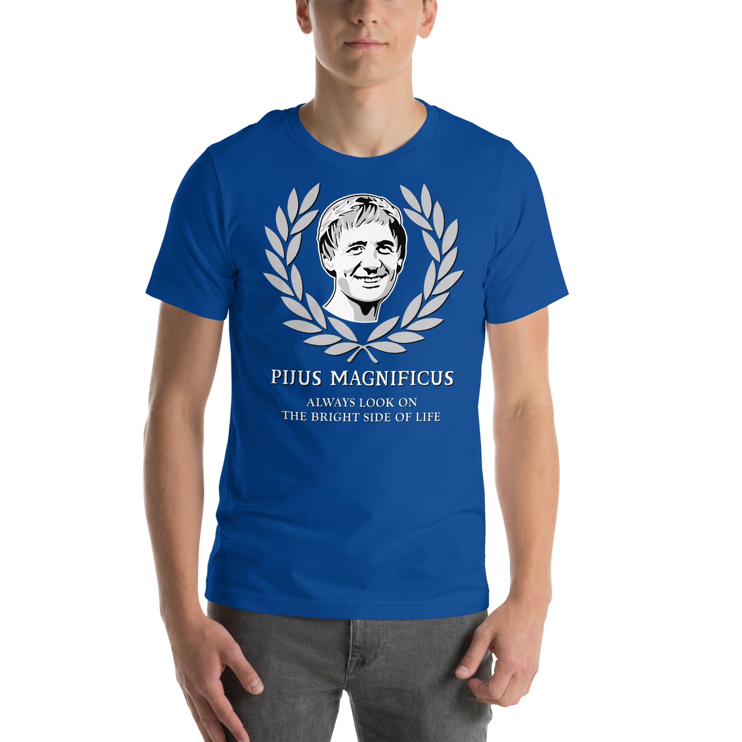 hombre con camiseta pijus magnificus la vida de brian azul royal