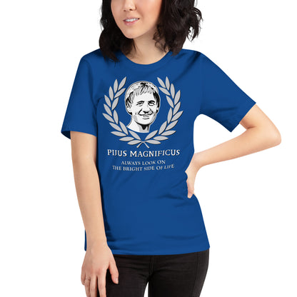mujer con camiseta pijus magnificus la vida de brian azul royal