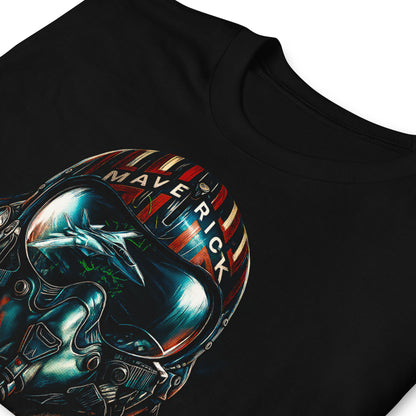 detalle de camiseta piloto maverick top gun negra