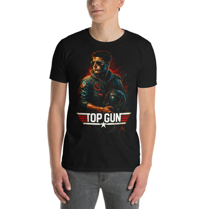 hombre con camiseta piloto maverick top gun negra