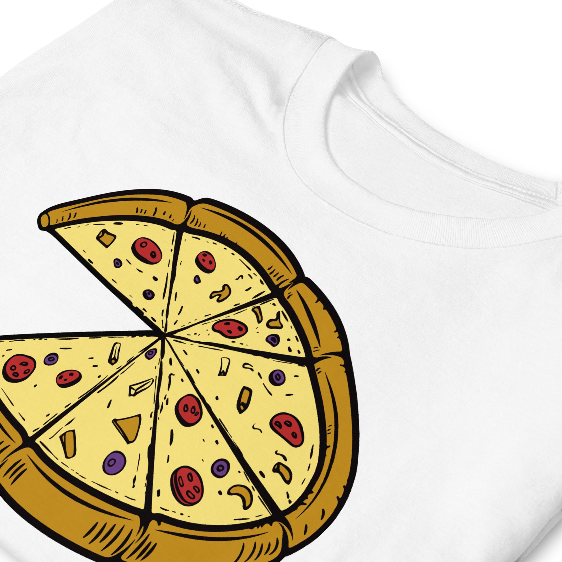 detalle de camiseta pizza en color blanco