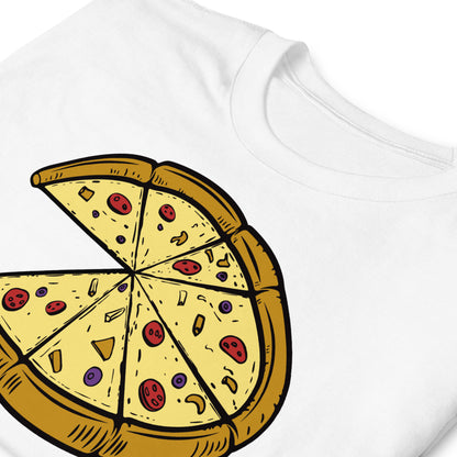 detalle de camiseta pizza en color blanco