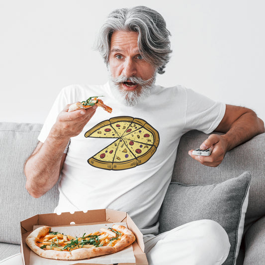 hombre con camiseta pizza en color blanco