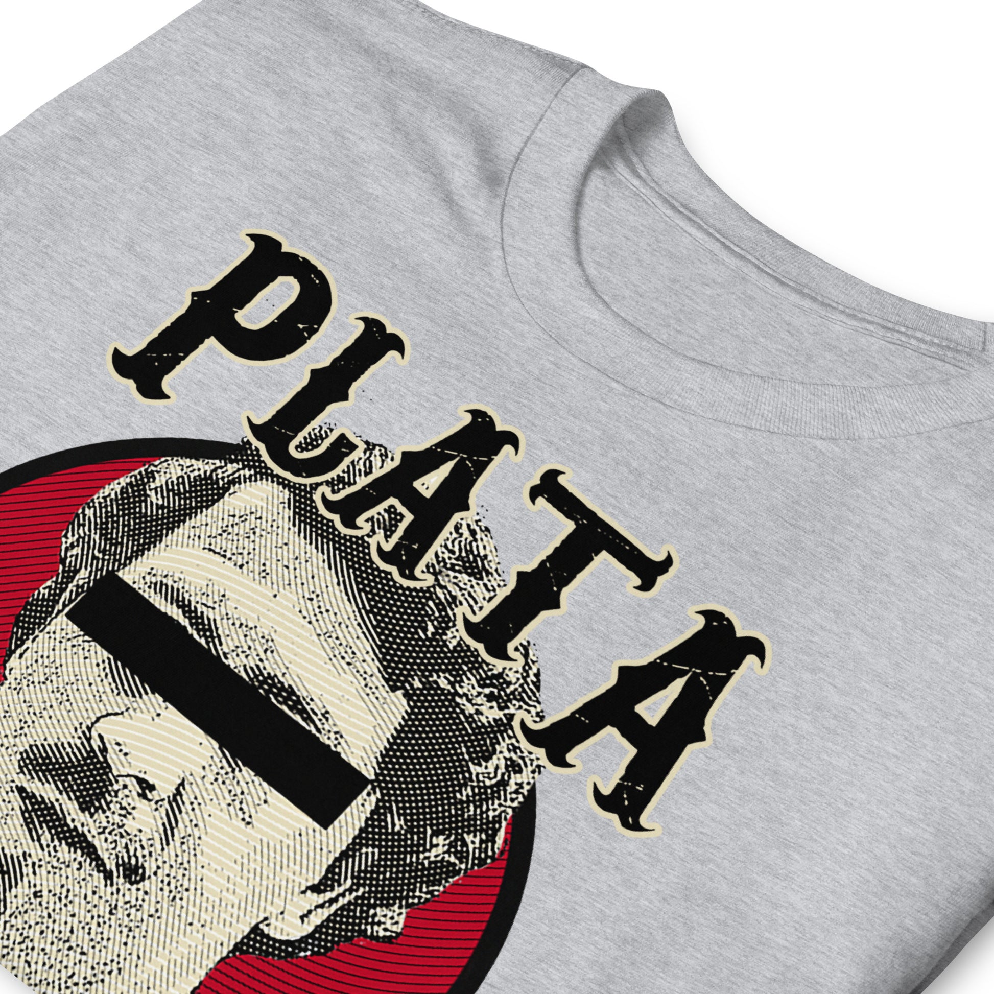 detalle de camiseta plata o plomo pablo escobar gris