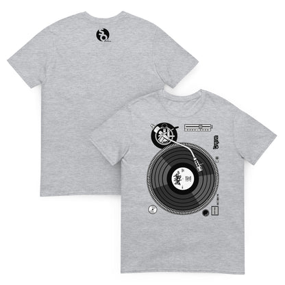 camiseta plato dj vinilo delante y detras gris