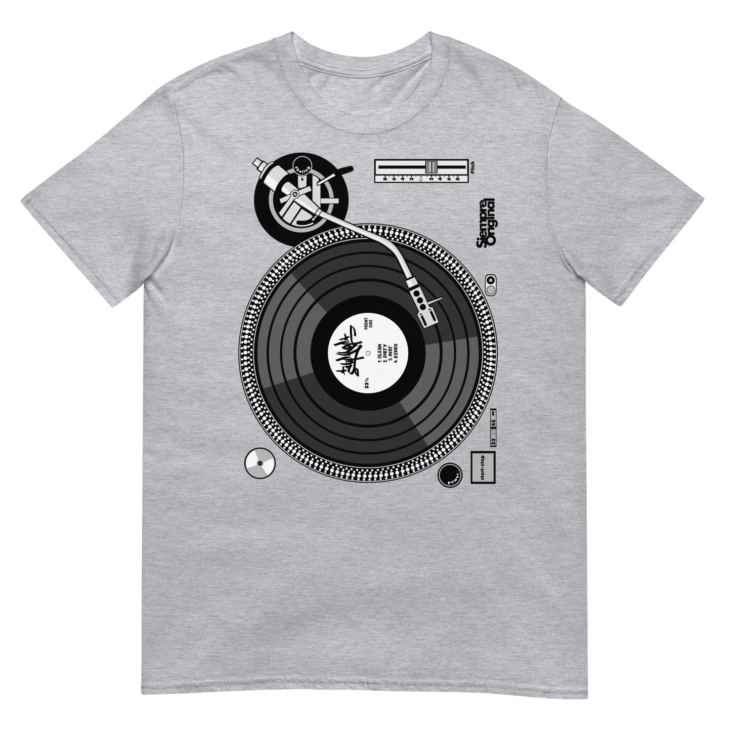 camiseta plato dj vinilo gris