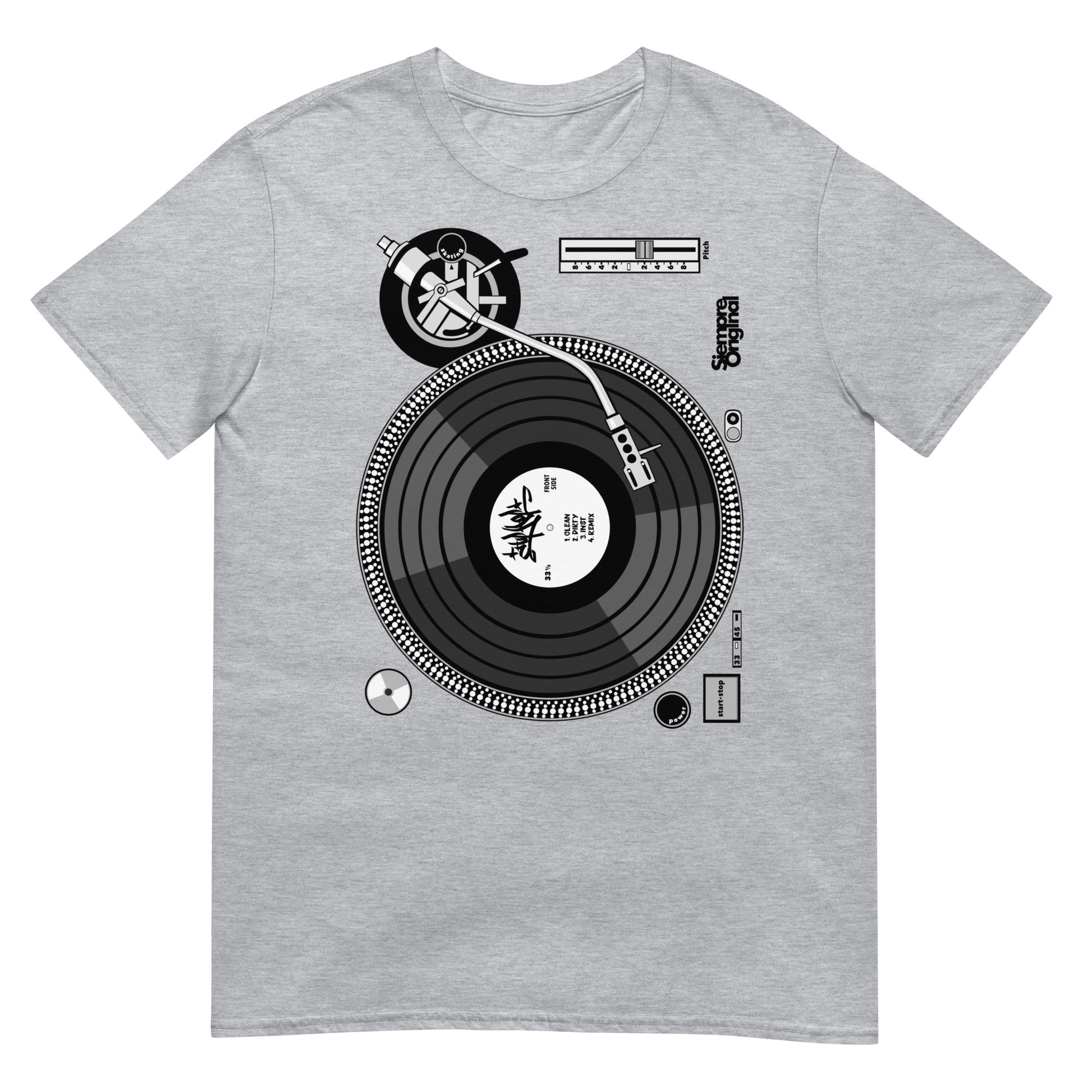 camiseta plato dj vinilo gris
