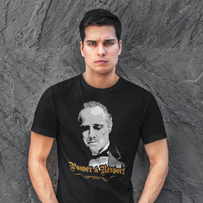 hombre con camiseta poder y respeto el padrino negra