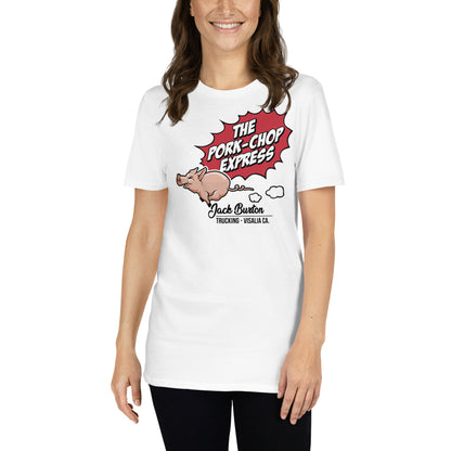 mujer con camiseta the pork chop express  big trouble in little china blanca