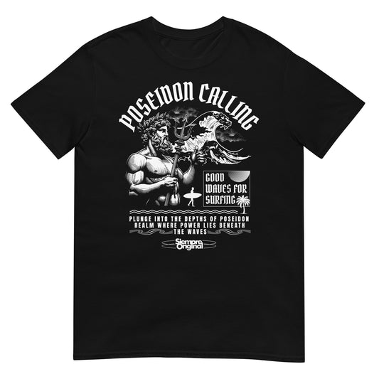 camiseta poseidon calling surf siempre original urban en color negro