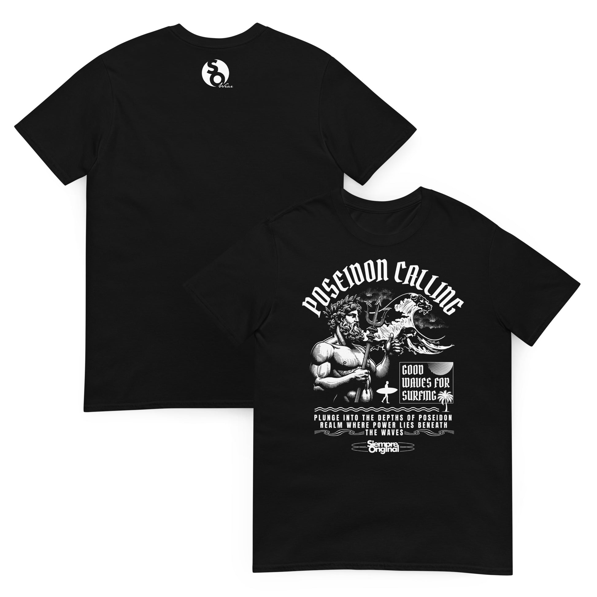 camiseta poseidon surf delante y detras negra