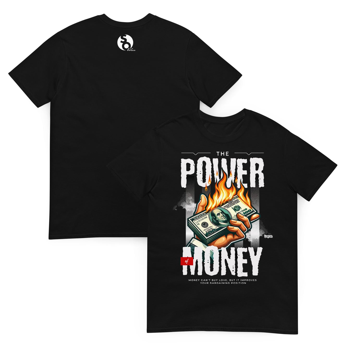 camiseta the power of money dinero urbana delante y detras negra