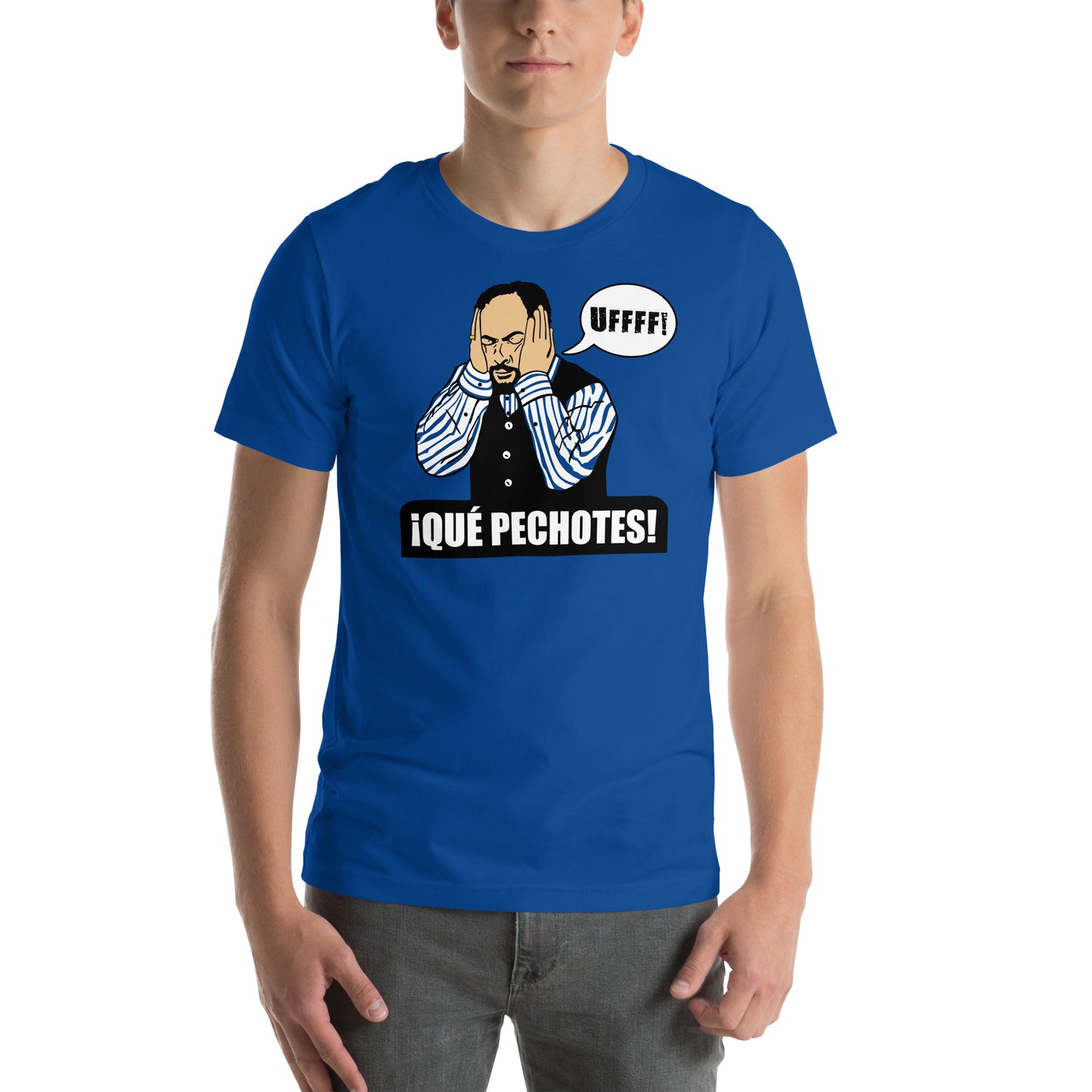 hombre con camiseta que pechotes de antonio recio de la que se avecina en color azul royal