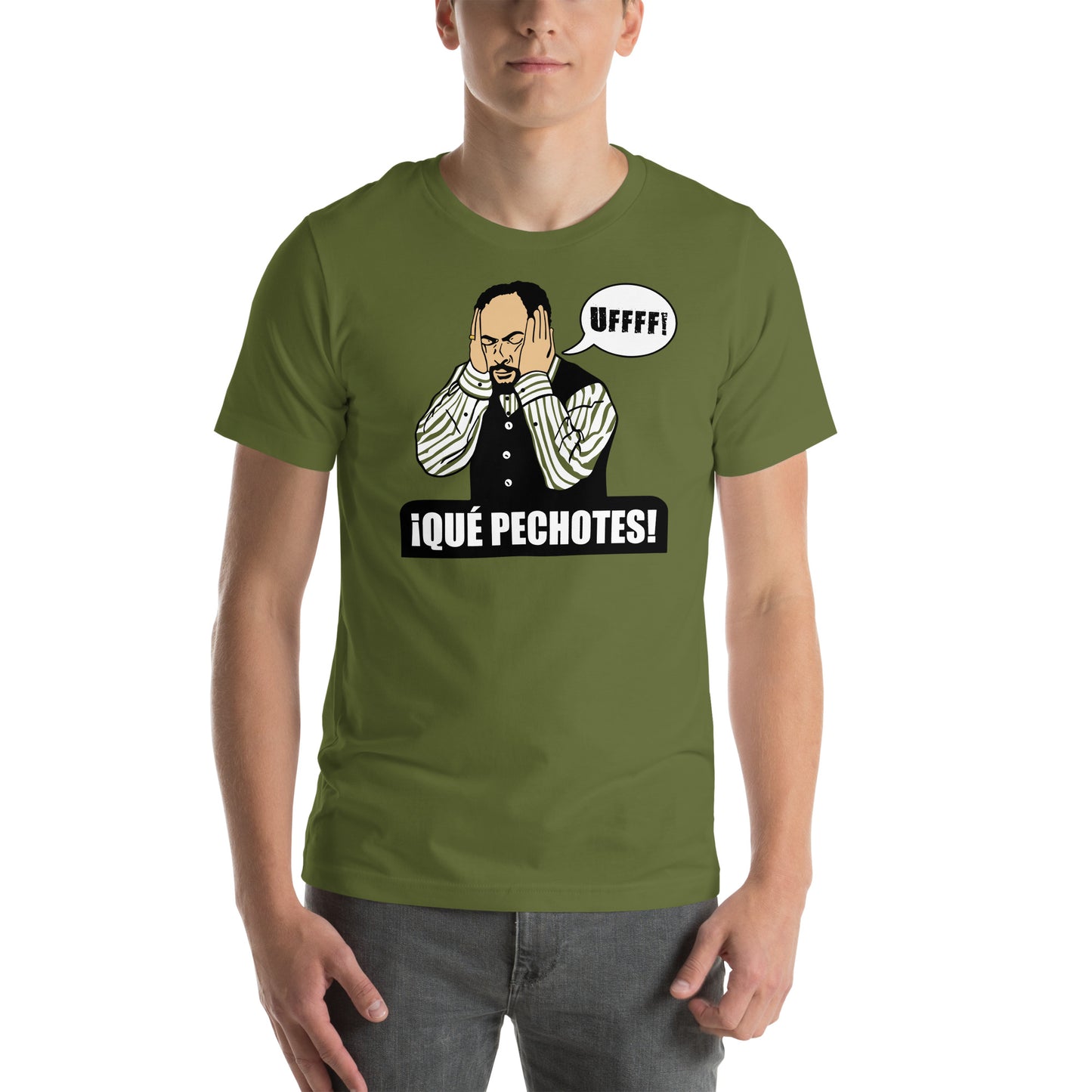 hombre con camiseta que pechotes de antonio recio de la que se avecina en color verde oliva