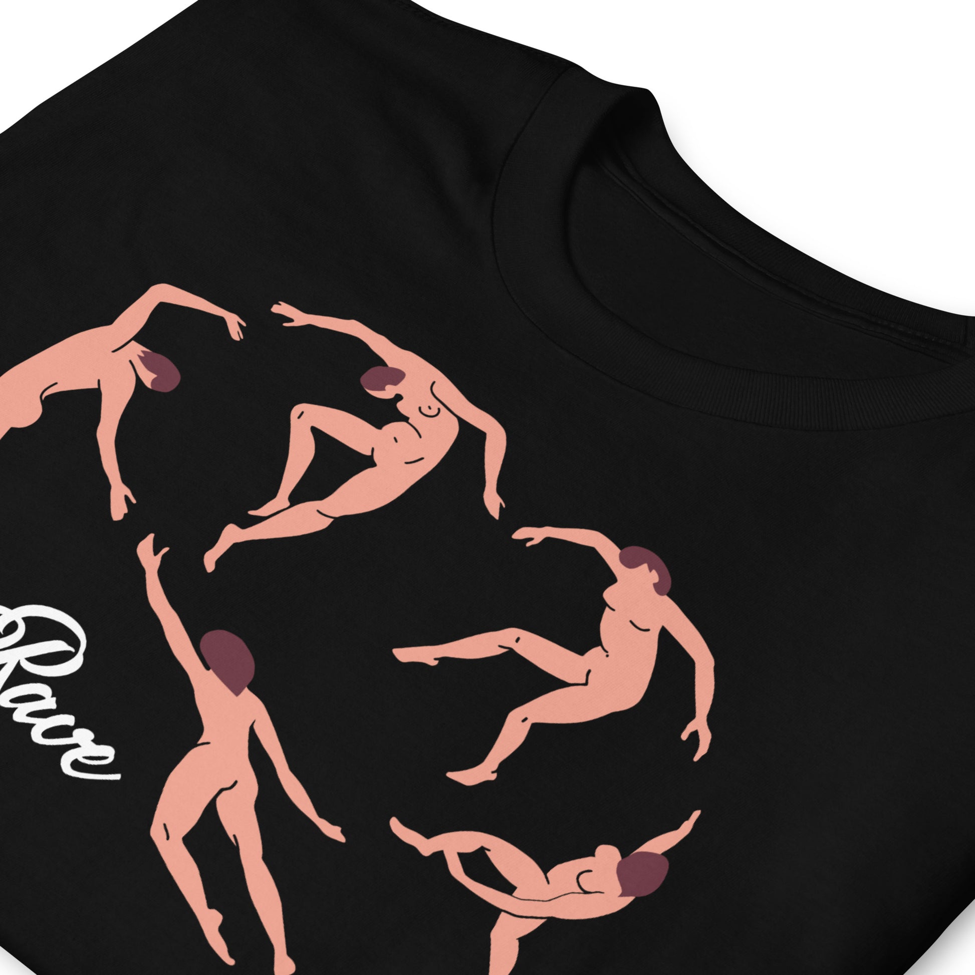 detalle de camiseta rave arte moderno negra