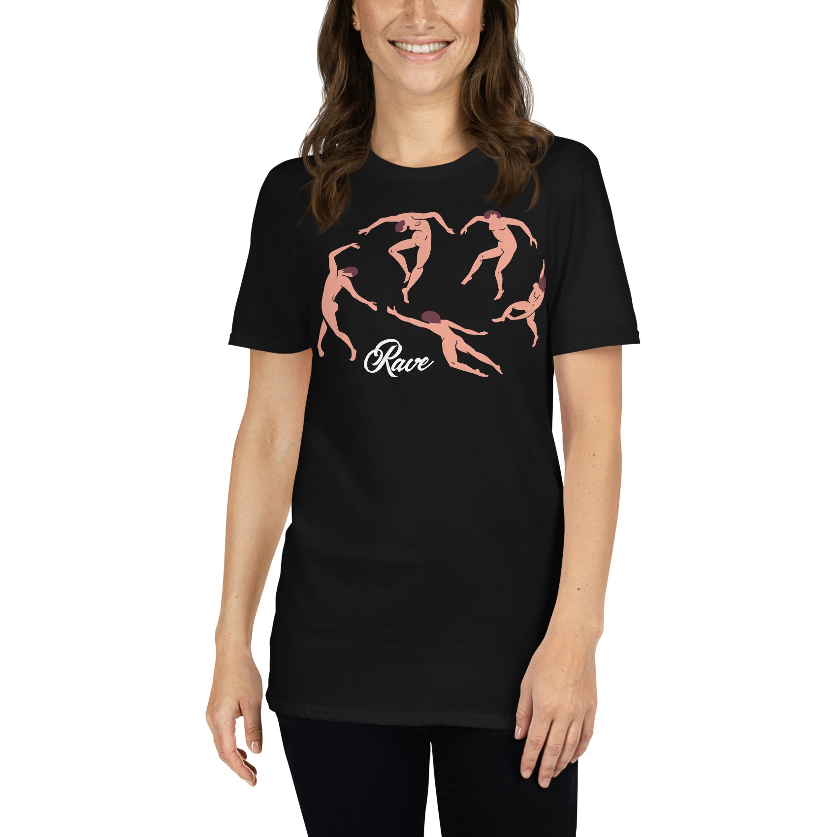 mujer con camiseta rave la danza matisse en color negro