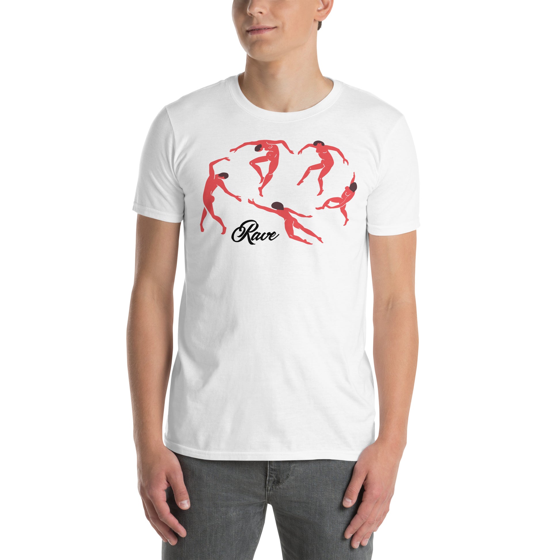 hombre con camiseta rave minimalista la danza matisse blanca