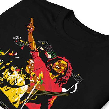 detalle de camiseta reggae rasta negra