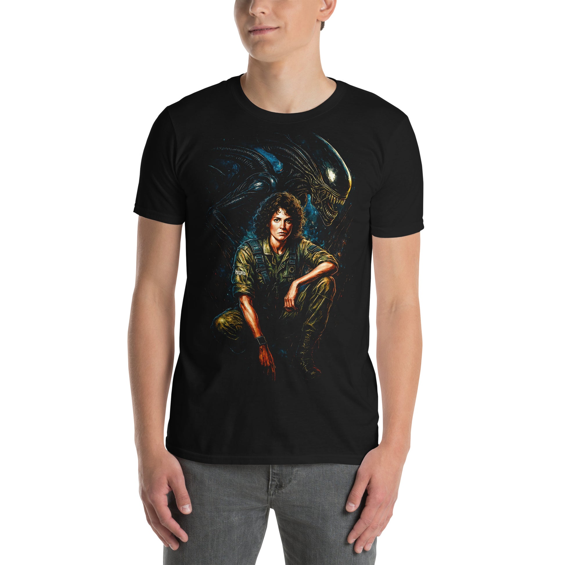 hombre con camiseta ellen ripley alien negra
