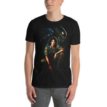 hombre con camiseta ellen ripley alien negra