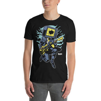 hombre con camiseta rock against screens television siempre original urban en color negro