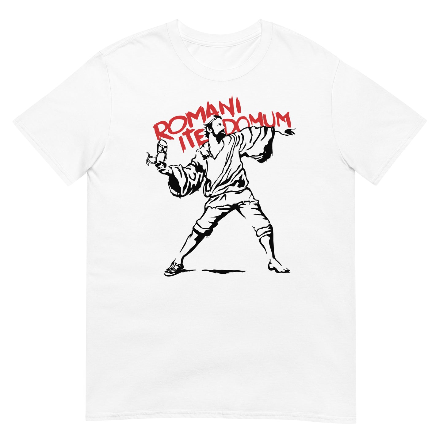 camiseta romani ite domum la vida de brian banksy blanca
