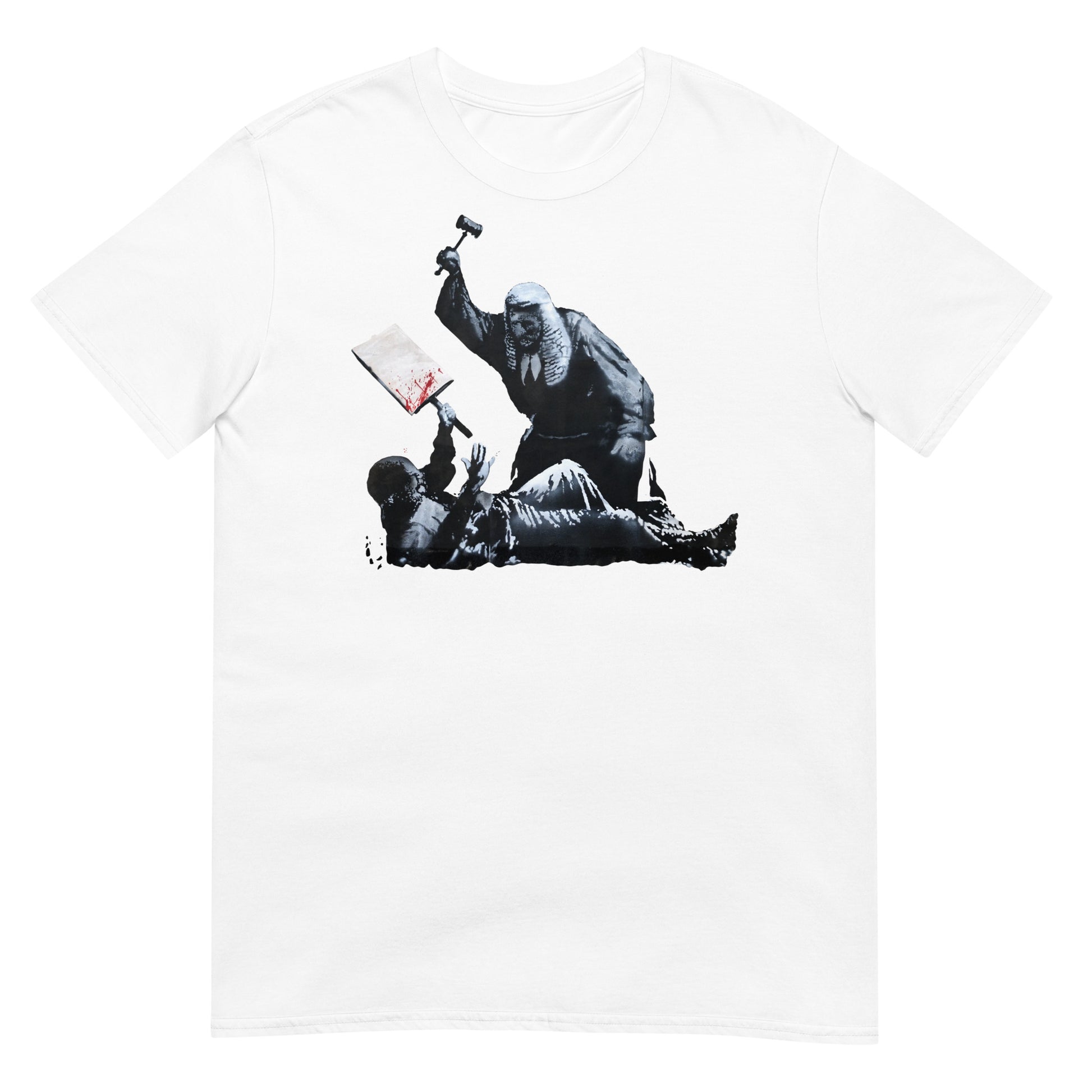 camiseta royal courts of justice london de banksy en color blanco