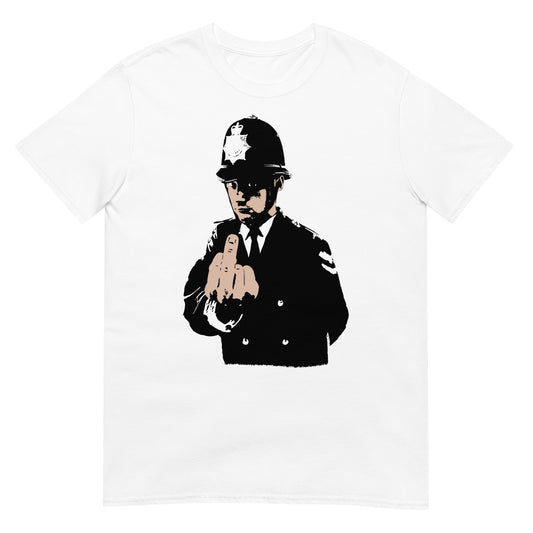 camiseta rude copper banksy blanca