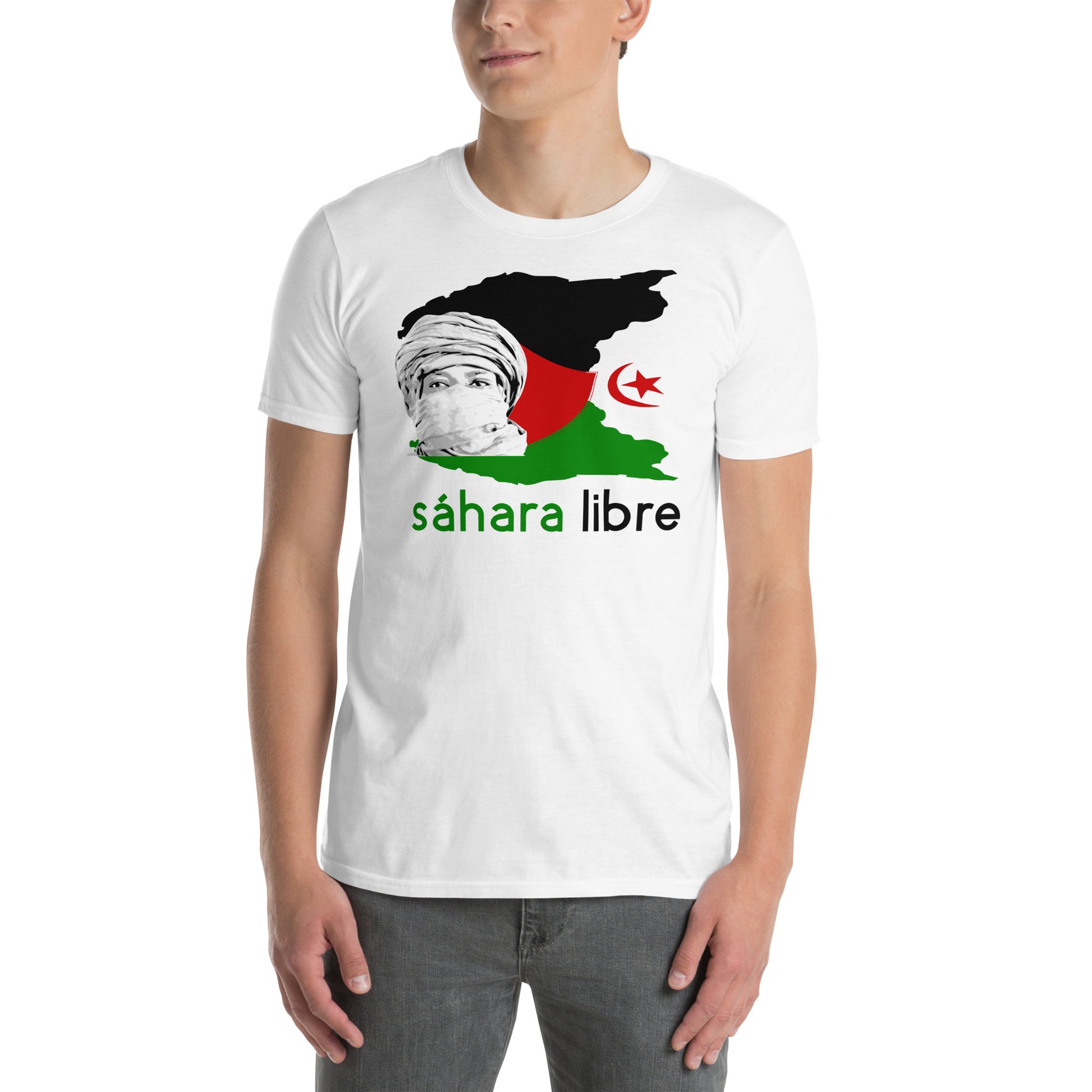 hombre con camiseta sahara occidental libre blanca