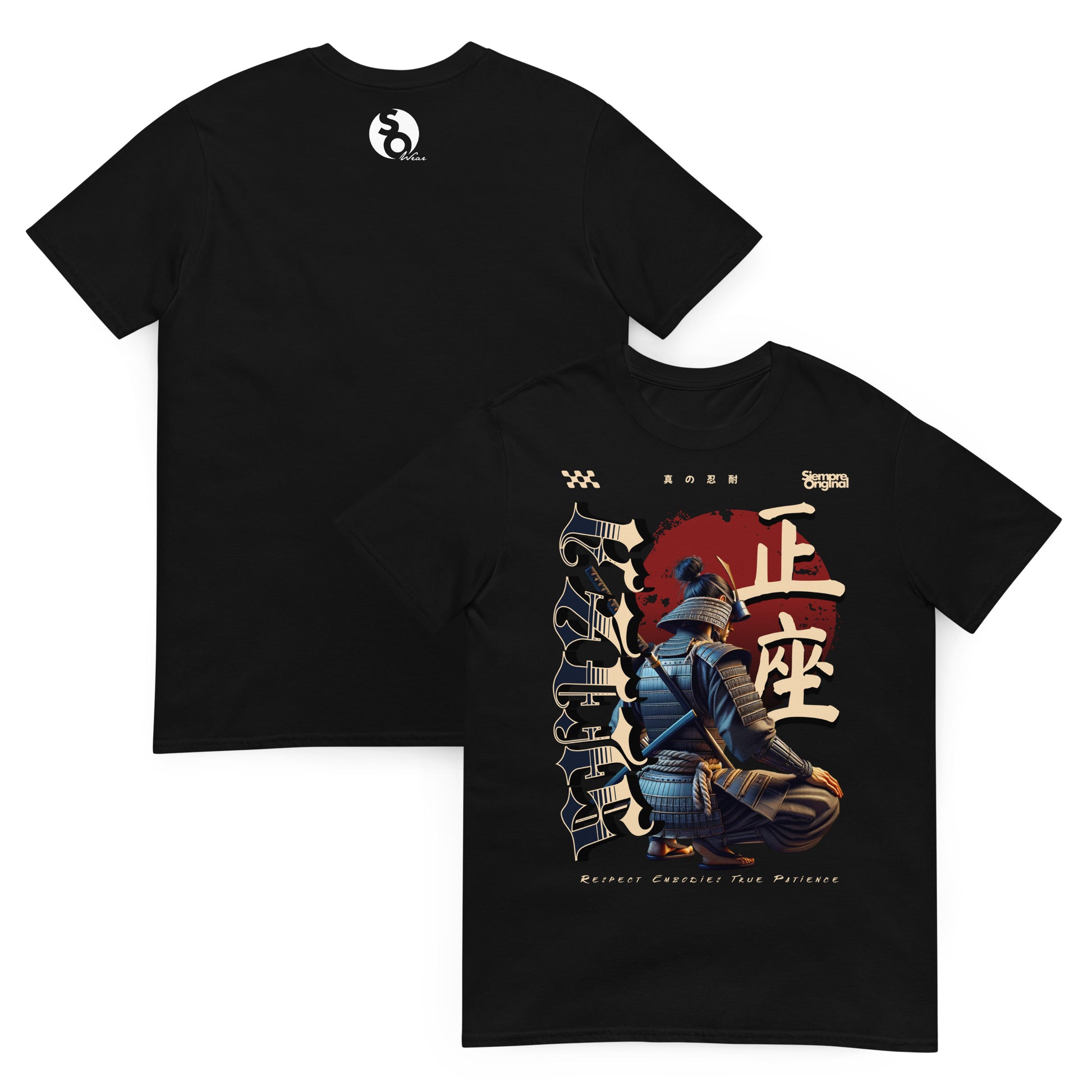 camiseta samurai japones delante y detras negra