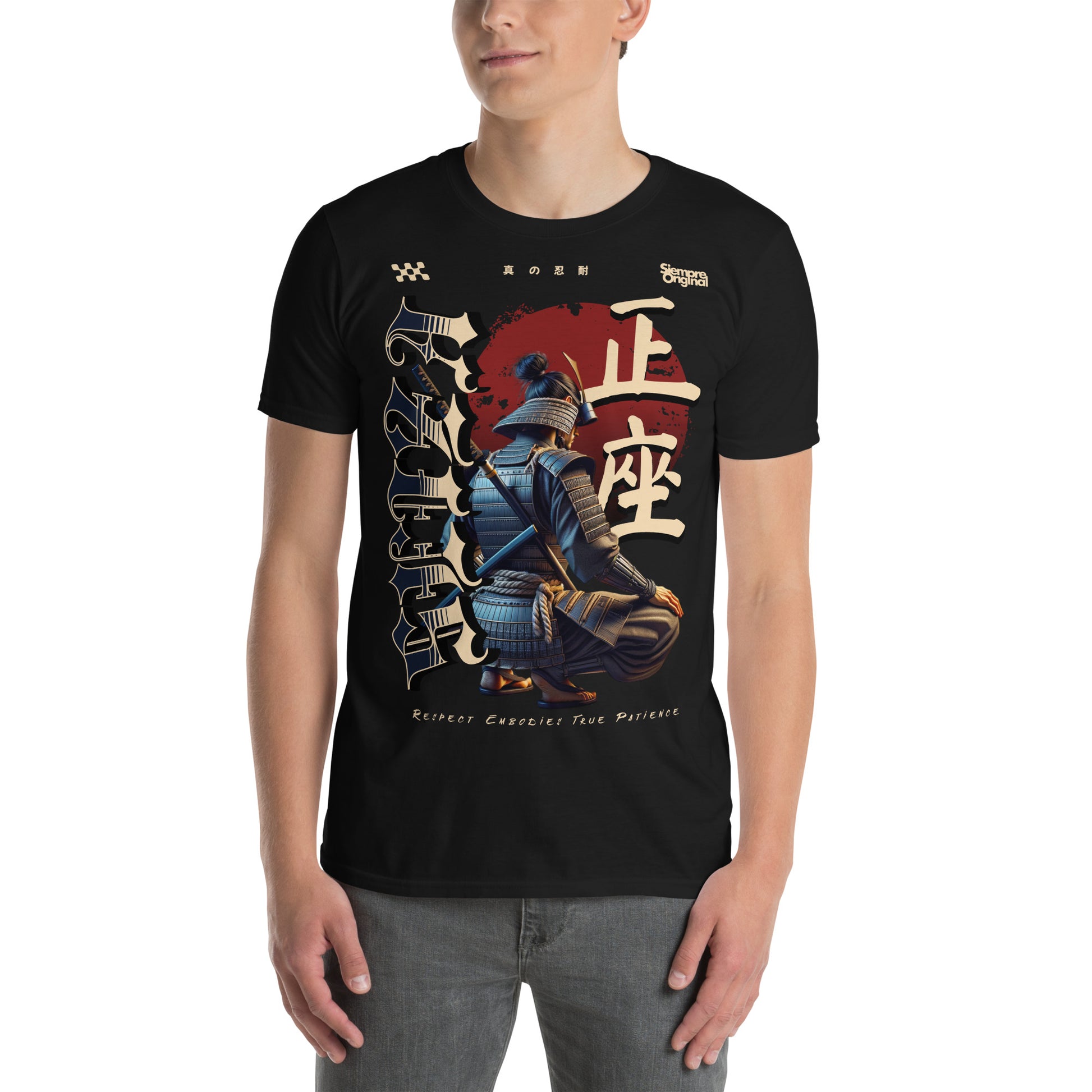 hombre con camiseta samurai japones negra