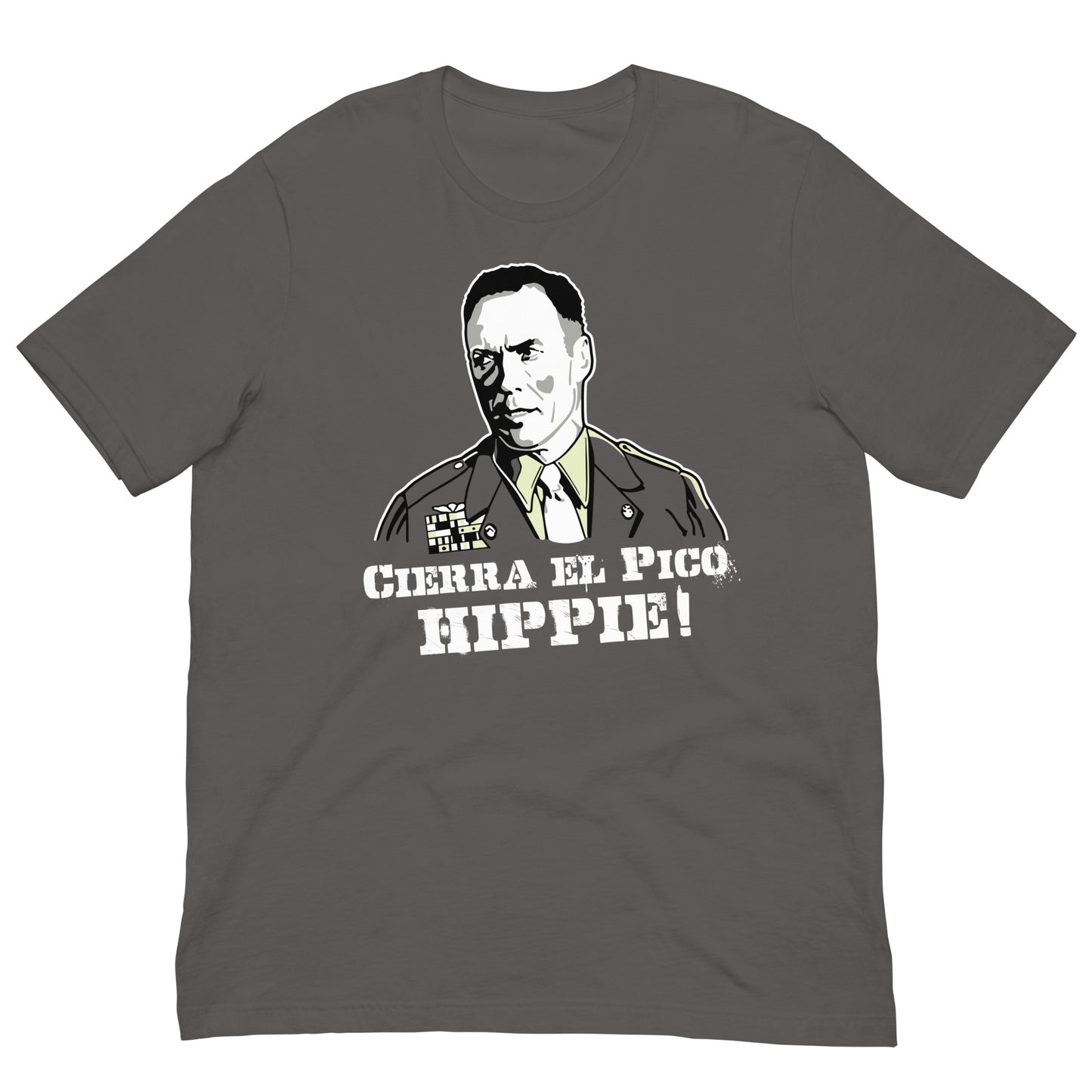 camiseta el sargento de hierro cierra el pico hippie gris