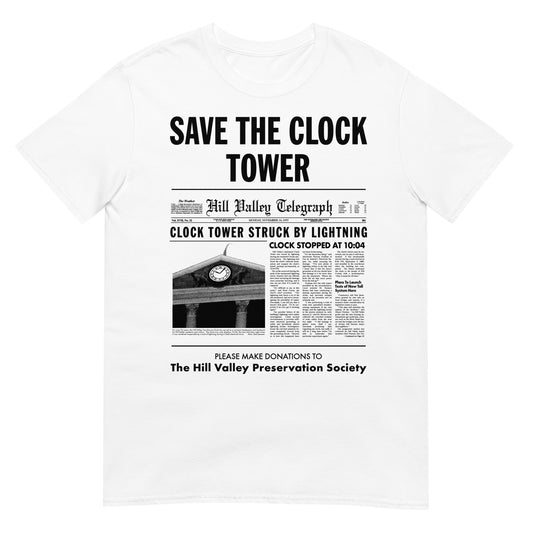 camiseta save the clock tower hill valley regreso al futuro blanca