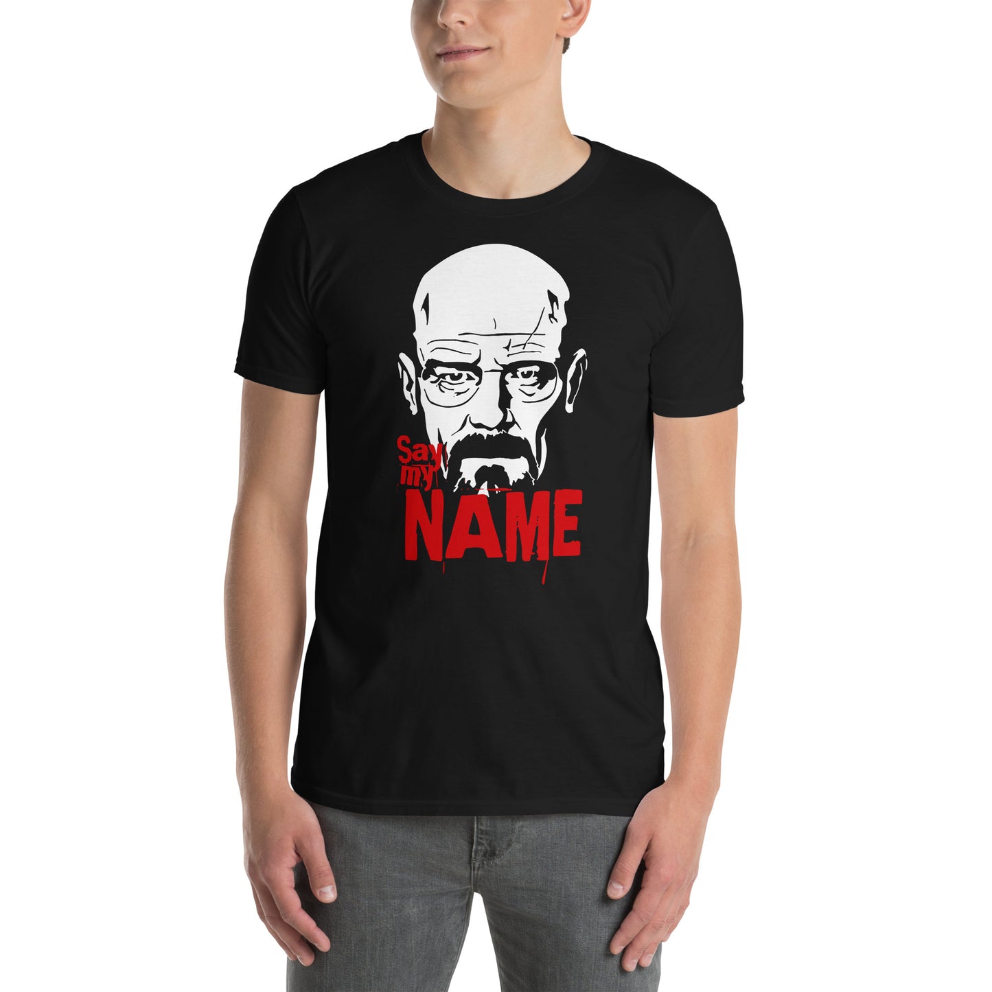 hombre con camiseta say my name heisenberg breaking bad negra