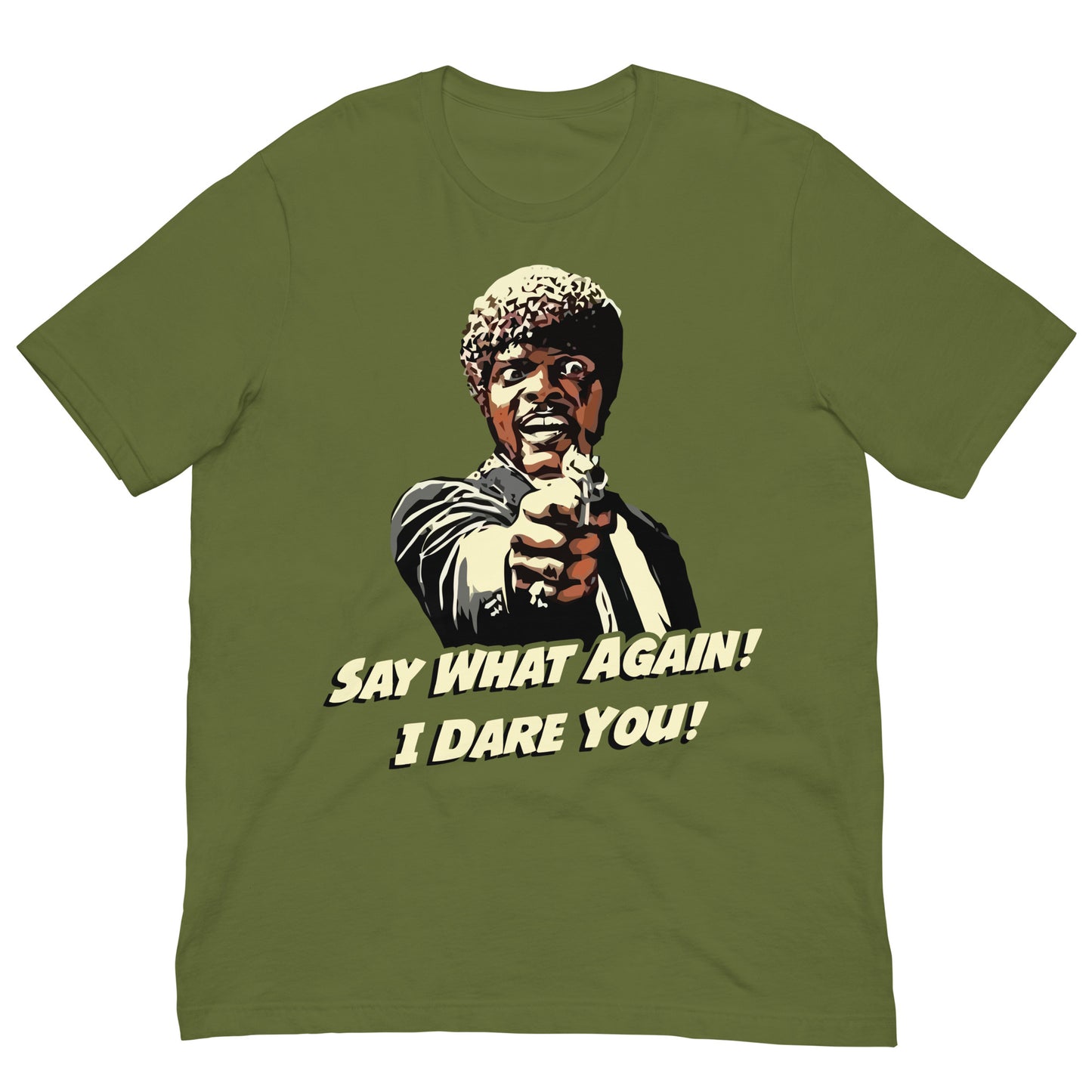 camiseta say what again i dare you pulp fiction verde oliva